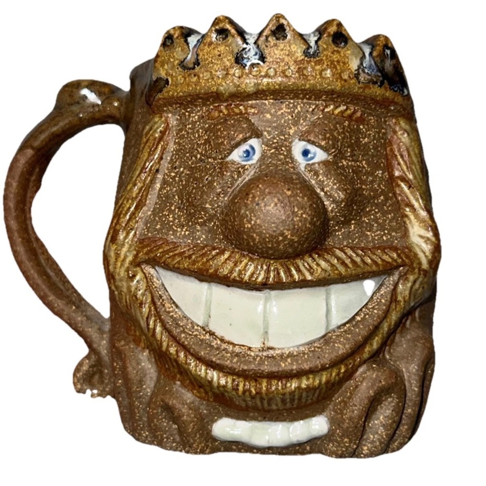 King Mug Vintage Ron Scharf Pottery Stoneware Funny Grin Ugly Unique Whimsical